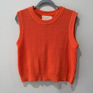 Maison Haussmann Size Medium Knit Vibrant Orange Sleeveless Sweater Vest Jumper